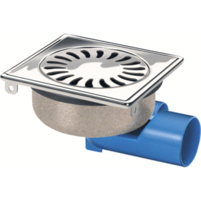 Van den Berg Siphon de sol en inox raccordable horizontalement ou verticalement et orientable à 360° 15x15cm réglable en hauteur et verrouillable
