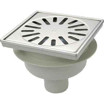 Aquaberg drain en plastique avec fond 50mm bord/grille en acier inoxydable 15x15cm avec fermeture ppc 50mm