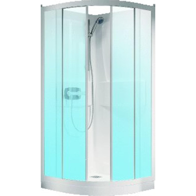 Kinedo Kineprime cabine de douche quart de rond avec bac à douche 15cm avec portes coulissantes 90x90x208cm avec mitigeur de douche, douchette à main et barre murale blanc/clair