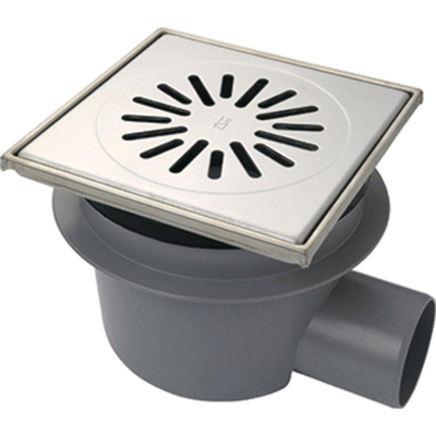 Aquaberg regard/élément surélevé en plastique avec sortie latérale 75 mm grille inox réglable 20x20 cm avec seau PPC garde d'odeur 60 mm