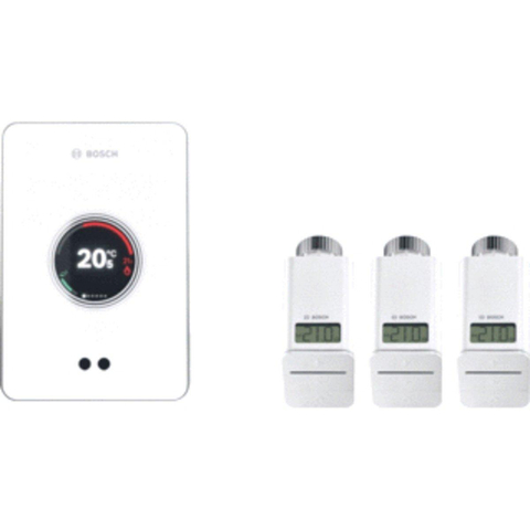 Bosch EasyControl set m. 1x Single slimme kamerthermostaat en 3x Smart radiatorthermostaatkop wit SW242070