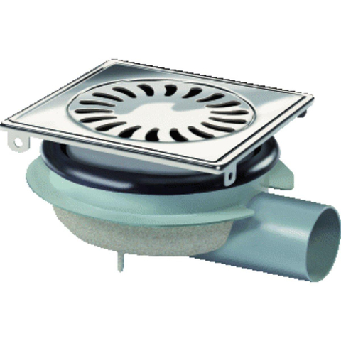 Van den Berg ABS vloerput - flens - 360° draaibaar - inbouw 76mm - vergrendel baar- 14.6x14.6cm - zijuitlaat Ø50mm - waterslot 3cm - RVS 2300170