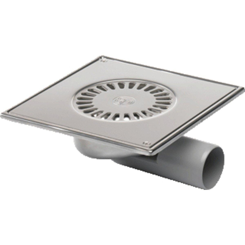 Van den Berg Siphon de sol en acier inoxydable sortie latérale et sortie par le bas 50mm 20x20cm avec grille vissée 2300309
