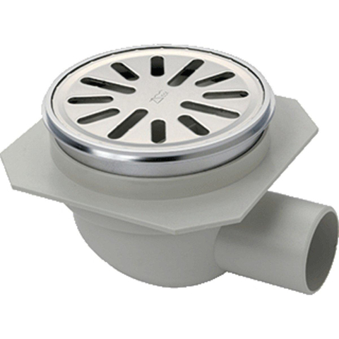 Aquaberg Siphon de sol ABS avec rehausse ABS avec grille inox avec sortie latérale Ø40mm réglable Ø100mm avec clapet anti-odeur PPC, garde d'eau 40mm SW358999