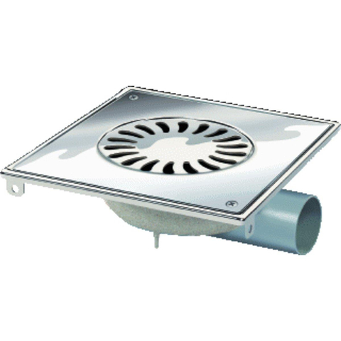 Van den Berg ABS Vloerput - flens - 360° draaibaar - inbouw 7.6cm - vergrendel baar - 19.6x19.6cm - zijuitlaat Ø50mm - waterslot 3cm - RVS 2300171