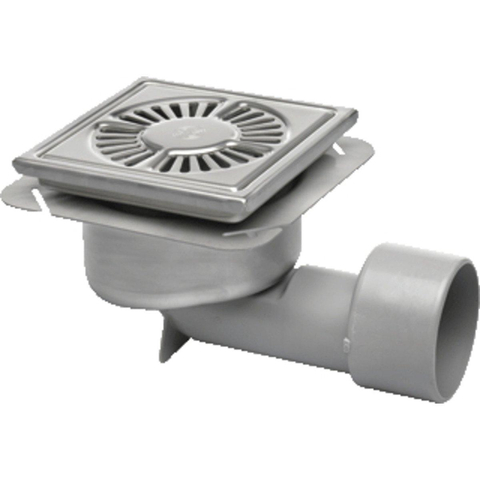 Aquaberg RVS vloerput onderuitlaat met emmer 20x20cm RVS rooster 75mm vastzetbaar 2300275