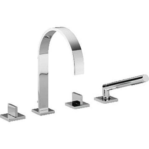 Dornbracht Mem Mitigeur de bord de baignoire 4 trous avec rosaces saillie 22cm avec bec fixe avec douchette à main bâton et flexible de douche chrome 0474860