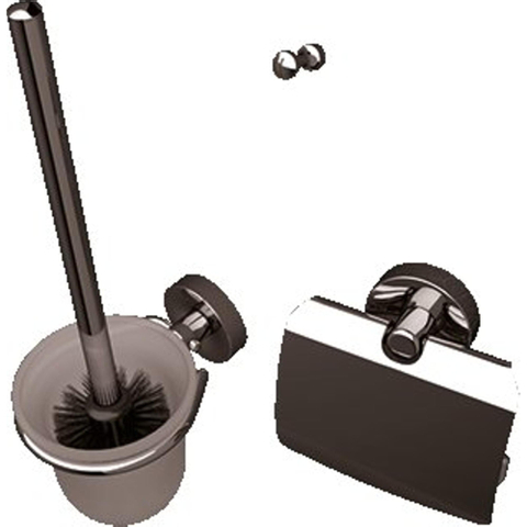 Geesa Luna ensemble WC complet avec porte-rouleau de WC avec couvercle ensemble balai + crochet de suspension avec brosse noire supplémentaire chrome 0653634