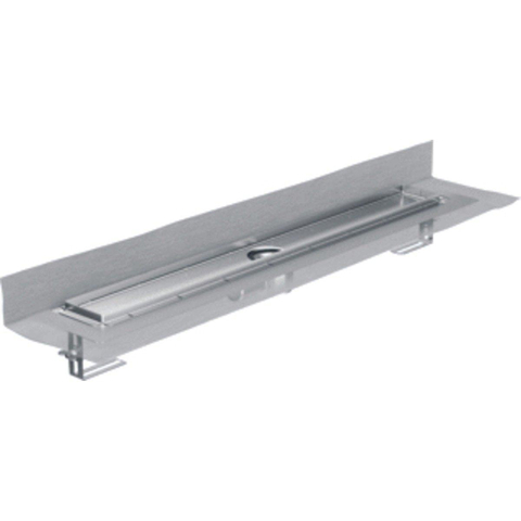 Aco FlexDrain E ShowerDrain Caniveau de douche en acier inoxydable rehausseur excentré avec bride périphérique 687mm (sans grille/corps de siphon/obturateur anti-odeurs) avec sortie verticale SW224267