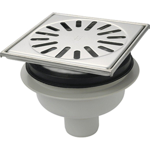 Aquaberg kunststof put met onderaansluiting met RVS rooster opzetstuk 15x15cm met reukslot 50mm 2300040