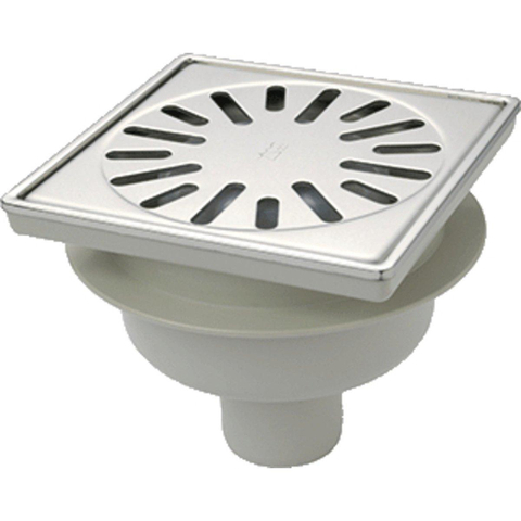 Aquaberg kunststof put met onderaansl 50mm RVS rand/rooster 15x15cm met PPC reukslot 50mm 2300038