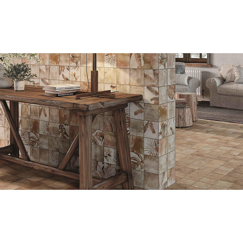Ceralto Neroli Stone carrelage sol et mur - 14x14cm - 9mm - carré - R9 - effet pierre - cotto mat (rouge) SW795689