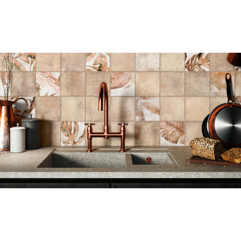 Ceralto Neroli Stone carrelage sol et mur - 14x14cm - 9mm - carré - décor - R9 - tropic cotto mat (rouge) SW795692
