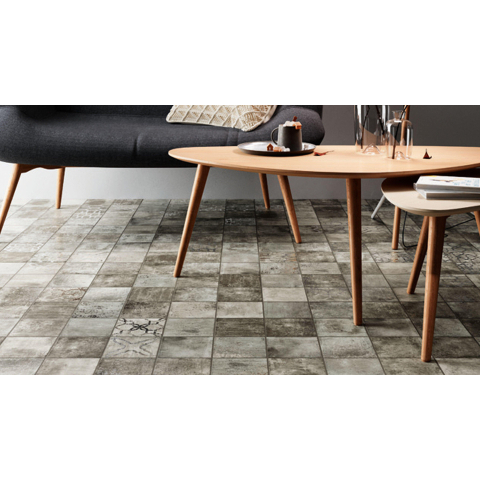 Ceralto Neroli Stone carrelage sol et mur - 14x14cm - 9mm - carré - décor - R9 - grey mat (gris) SW795698