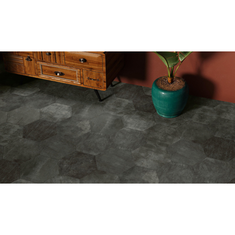 Ceralto Neroli Stone carrelage sol et mur - 30x35cm - 9mm - hexagonal - R9 - effet pierre - black mat (noir) SW795700