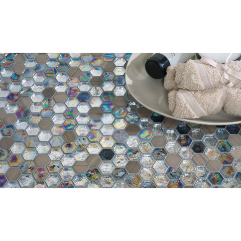 Ceralto Fenera Mosaic Mozaïektegel - 29x30cm - hexagon - 8mm - Bont multicolor mat/glans SW798691