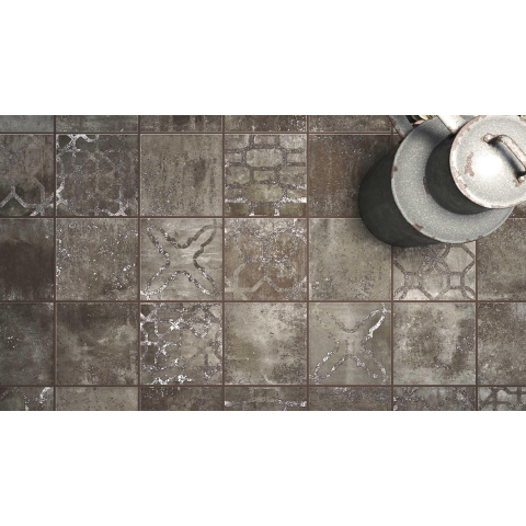Ceralto Neroli Stone carrelage sol et mur - 14x14cm - 9mm - carré - décor - R9 - black mat (noir) SW795695