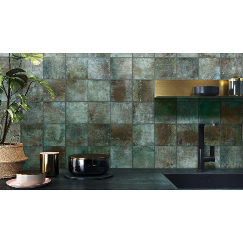 Ceralto Neroli Stone carrelage sol et mur - 14x14cm - 9mm - R9 - effet pierre - emerald mat (vert) SW795688
