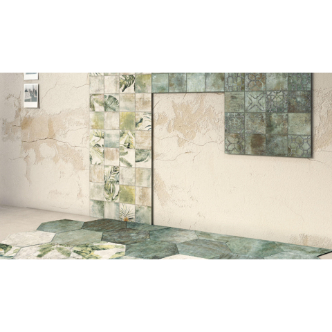 Ceralto Neroli Stone carrelage sol et mur - 14x14cm - 9mm - carré - décor - R9 - emerald mat (vert) SW795697