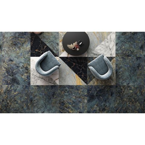 Ceralto Aurelio vloer- en wandtegel - 60x120cm - 8.5mm - marmerlook - glans labradorite (blauw) SW856404