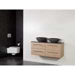 Saniclass Legno Set meuble salle de bain 119x50x45.5cm sans trous 2 vasques Corestone 13 bouchardé 4 tiroirs avec amortisseur sans miroir MFC calore SW86766