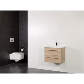 Saniclass Legno Set de meubles salle de bains 59x50x45.5cm lavabo Bari 1 trou de robinetterie 1 vasque 2 tiroirs sans miroir avec softclose MFC calore