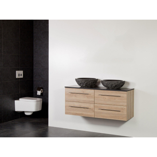 Saniclass Legno Set meuble salle de bain 119x50x45.5cm sans trous 2 vasques Corestone 13 bouchardé 4 tiroirs avec amortisseur sans miroir MFC calore