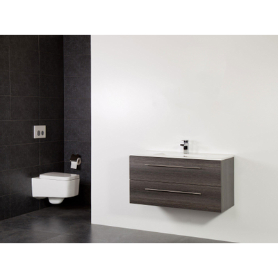 Saniclass Legno Set de meubles salle de bains 99x50x45.5cm lavabo Empoli 1 trou de robinetterie 1 vasque 2 tiroirs sans miroir avec softclose MFC antracite