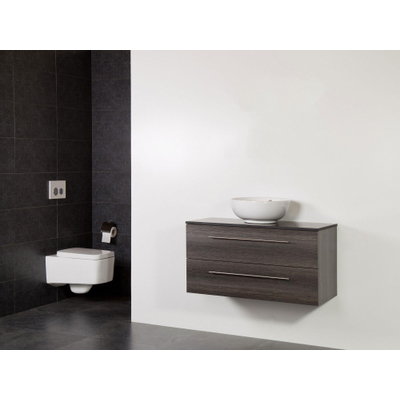 Saniclass Legno Set meuble salle de bain 99x50x45.5cm sans trous 1 vasque Kos 2 tiroirs avec amortisseur sans miroir MFC anthracite