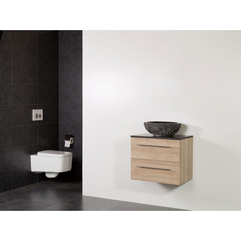 Saniclass Legno Set meuble salle de bain 59x50x45.5cm sans trous 1 vasque Corestone 13 bouchardé 2 tiroirs avec amortisseur sans miroir MFC calore SW86763