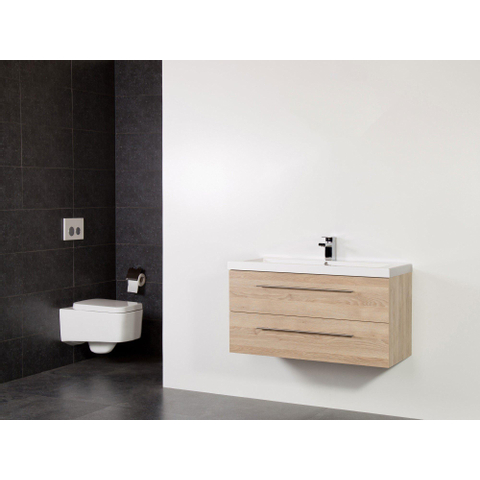 Saniclass Legno Set meuble salle de bain 99x50x45.5cm 1 trou 1 vasque Foggia 2 tiroirs avec amortisseur sans miroir MFC calore SW86696