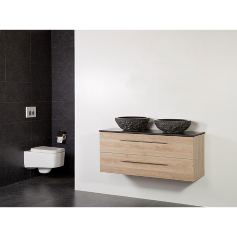 Saniclass Legno Set meuble salle de bain 119x50x45.5cm sans trous 2 vasques Corestone 13 bouchardé 2 tiroirs avec amortisseur sans miroir MFC calore SW86768