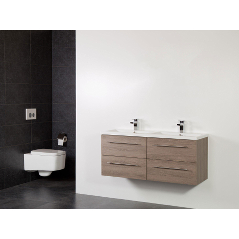 Saniclass Legno Set de meubles salle de bains 119x50x45.5cm lavabo Bari 2 trous de robinetterie 2 vasques 4 tiroirs sans miroir avec softclose MFC viola SW86640