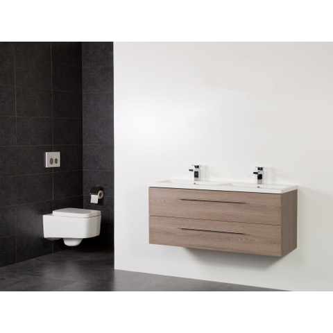 Saniclass Legno Set de meubles salle de bains 119x50x45.5cm lavabo Bari 2 trous de robinetterie 2 vasques 2 tiroirs sans miroir avec softclose MFC viola SW86642