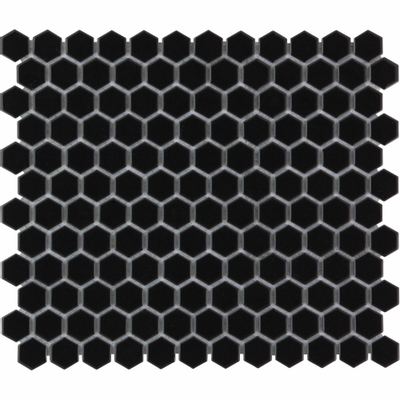 The Mosaic Factory Barcelona mosaïque - 26x30cm - carreau mural - Hexagone/Hexagon - Porcelaine Black Brillant