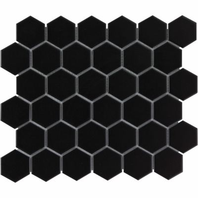 The Mosaic Factory Barcelona mozaïektegel - 28x32cm - 6mm - hexagon - mat black (zwart)