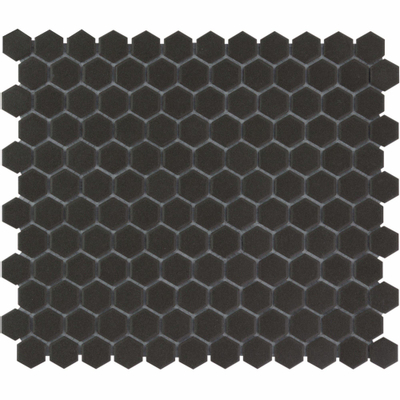 The Mosaic Factory London mozaïektegel - 26x30cm - wand en vloertegel - Zeshoek/Hexagon - Porselein Black Mat