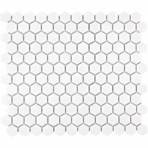 The Mosaic Factory Barcelona mozaïektegel - 26x30cm - wandtegel - Zeshoek/Hexagon - Porselein Extra White Glans SW62199