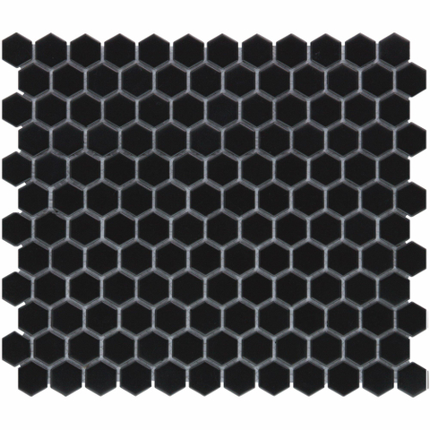 The Mosaic Factory Barcelona mozaïektegel - 26x30cm - 6mm - hexagon - mat black (zwart) SW62220