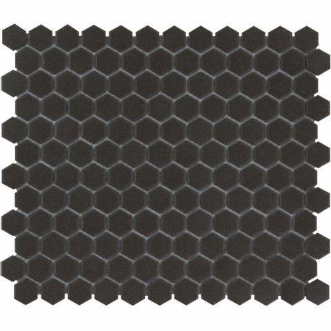 The Mosaic Factory London mozaïektegel - 26x30cm - 5mm - hexagon - R11 - mat black (zwart) SW62255