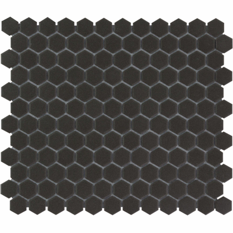 The Mosaic Factory London mozaïektegel - 26x30cm - wand en vloertegel - Zeshoek/Hexagon - Porselein Black Mat SW62255