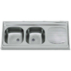 Nemo Start Bordeaux Opbouwspoeltafel afdruip - 120x60cm - 2 bakken - omkeerbaar - zonder fixatieset - plug - overloopgarnituur - sifon - roestvaststaal SW288924