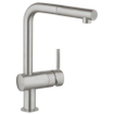 GROHE Minta Mitigeur de cuisine - haut - bec en L extensible - SuperSteel brossé 0442463