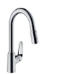 Hansgrohe M42 M4216-H220 Mitigeur de cuisine 1 trou avec douchette extractible et bec pivotant à 360° chrome SW241710
