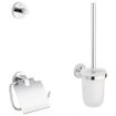 GROHE Essentials Set d'accessoires pour toilettes 3 pièces avec porte-balai de toilettes, patère et porte-rouleau de papier toilette avec clapet chrome 0438150