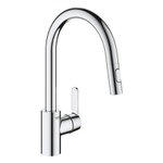 Grohe Robinet de cuisine 1 trou avec bec pivotant haut et surplomb de douchette 22,3 cm chrome SW280652