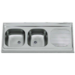 Nemo Start Bordeaux Opbouwspoeltafel afdruip - 120x60cm - 2 bakken - omkeerbaar - zonder fixatieset - plug - overloopgarnituur - sifon - roestvaststaal SW288924