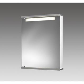 Go by Van Marcke Cento LS Armoire de toilette - 50x65x14cm - MDF blanc - lampe T5 8W - porte miroir en verre cristal - fenêtre lumineuse satinée - étagères en verre réglables - 1 prise électrique