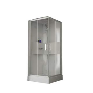 Nemo Spring lilou hamam cabine de douche hydrostatique en polystyrène épaisseur 4 mm brillant entrée d'angle avec portes coulissantes 2 parties verre de sécurité 6mm bac à douche acrylique brillant 90x90cm blanc transparent mitigeur thermostatique réversi