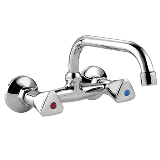 Go by Van Marcke Easy II tweegreepsmengkraan keuken met Uuitloop muurmontage mobiele bek hartafstand 15 cm progressief inclusief rozetten en S-koppelingen
